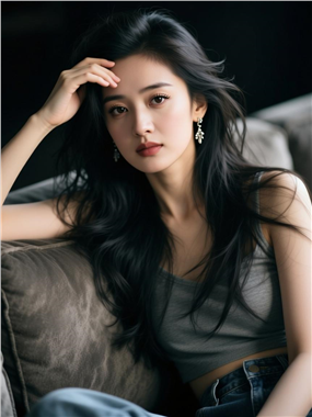 高级感长发慵懒风美女写真图片